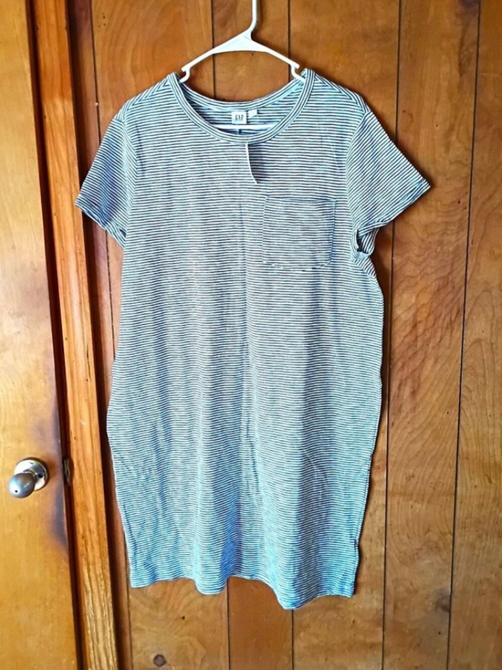 GAP Womens Black White Striped Knit T-Shirt Shift Dress Pockets Size L NEW